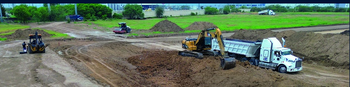Earthworks with excavators and dump trucks